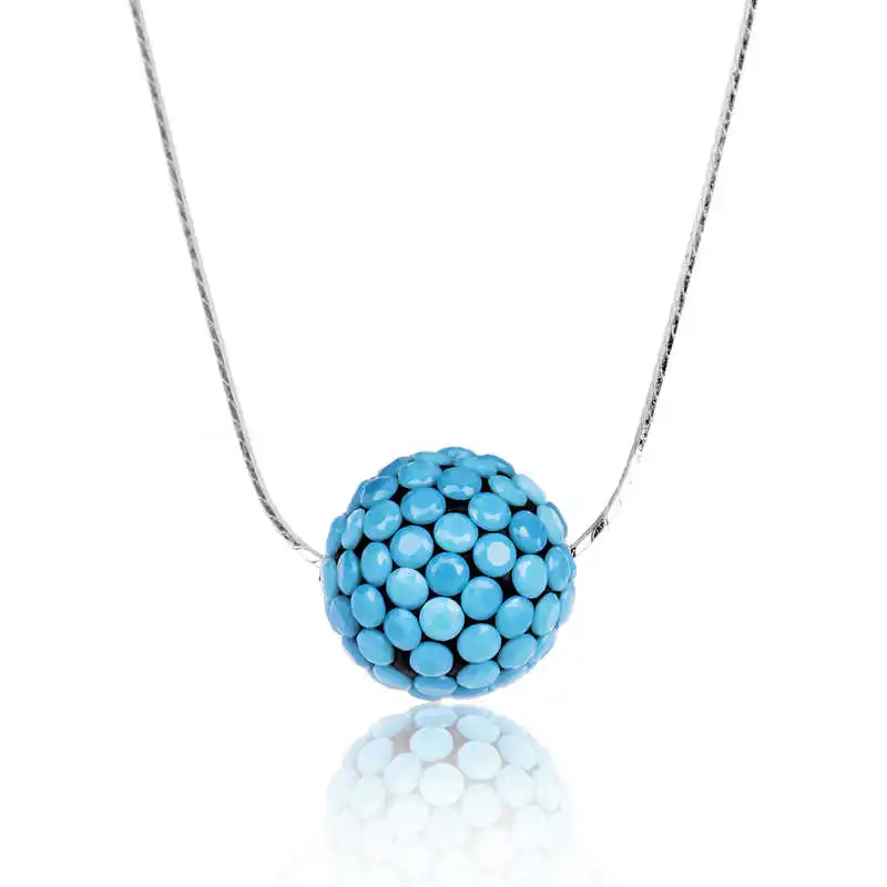 Silver Blue Stone Ball Lady Necklace 925 Sterling Women Fine Jewelry Wedding Party Birthday Gift - Jeweled - Box - Pendant - Chain Choker - Female - Ladies - Fashion