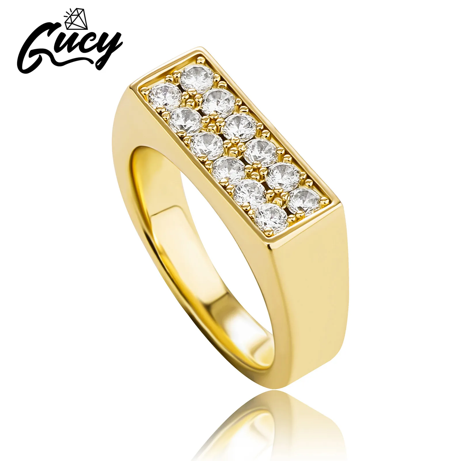 

GUCY 2 ряда Полный Bling Свадебные с кубическим Цирконом полые Роскошные помолвки, модное ювелирное изделие для пары, подарок