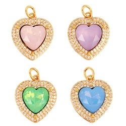 Classical Opaic Heart Charm Pendant,Colour CZ Reinstone Paved,Garnet Pink Green Blue ,Necklace Bracelet Making Findings M84