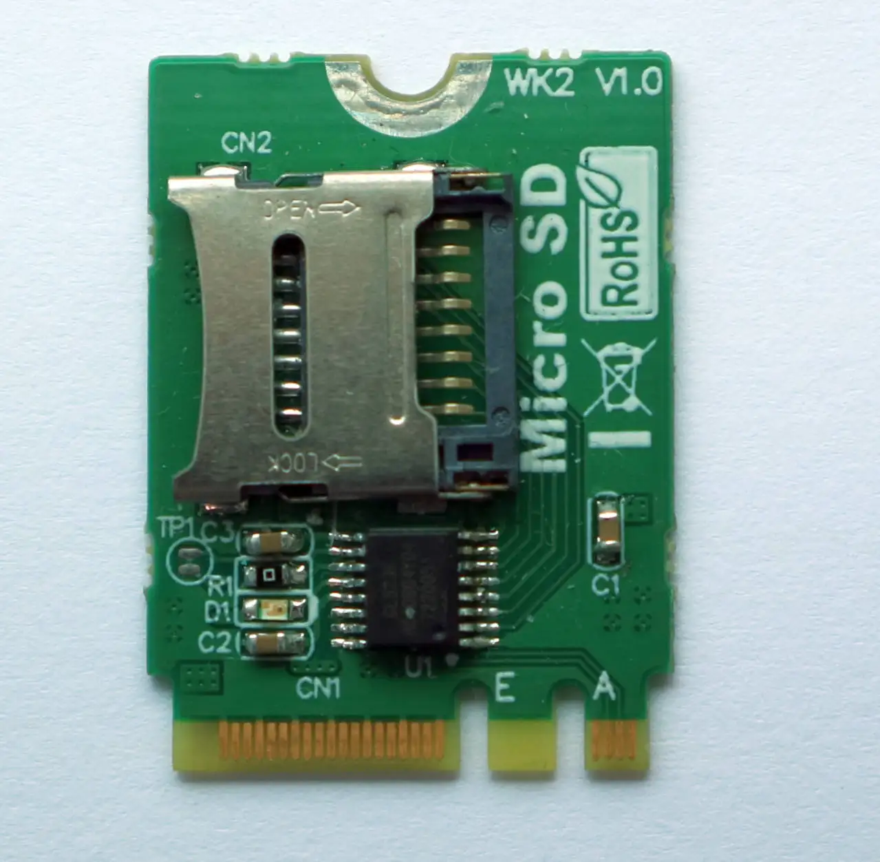 M.2 NGFF key A.E To micro sd sdhc sdxc TF card Reardr T-Flash Card M2     Dimensions:   M.2 NGFF key A.E (2230) 22mm x 30mm   FE