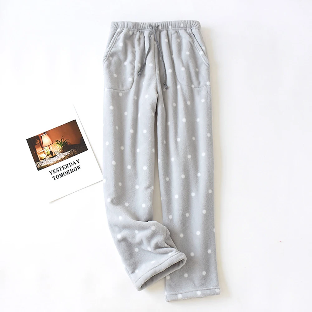 Newest Arrival Women Winter Pyjama Trousers Ladies Casual Solid Color / Polka Dot Pants with Side Pockets Drawstring Bottoms