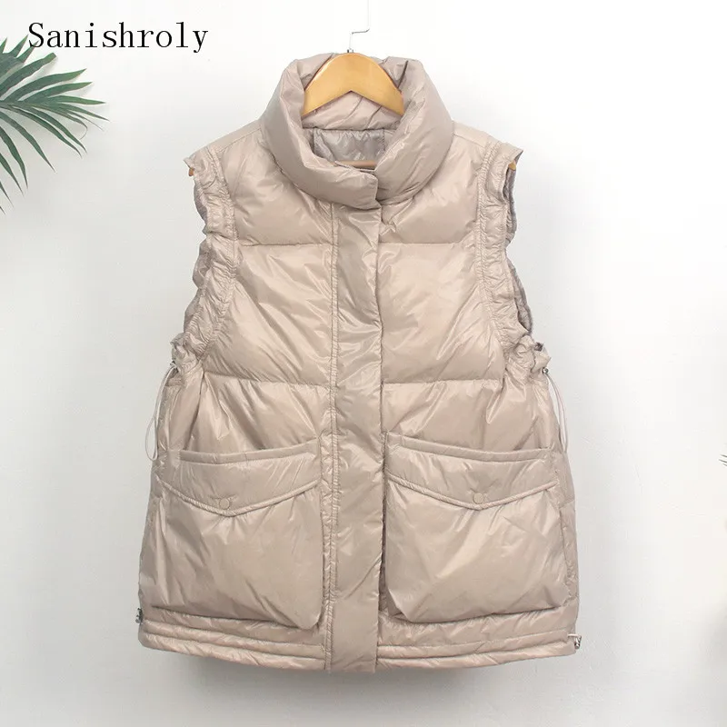 

Sanishroly Autumn Winter Women Sleeveless Down Waistcoat Drawstring Light Thin White Duck Down Vest Ladies Warm Puffer Jacket