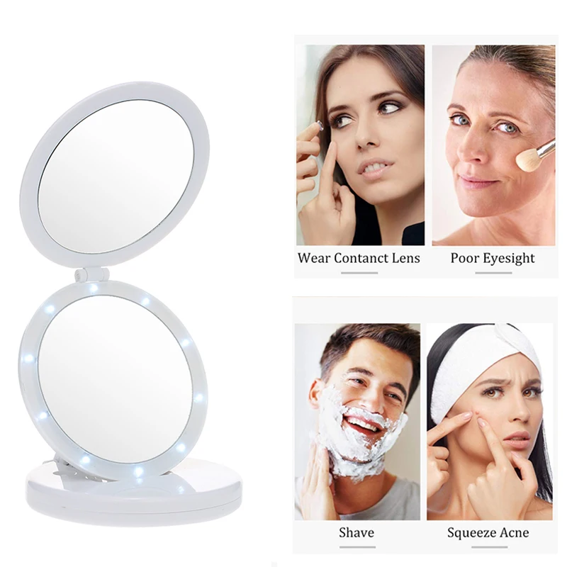 Trị-Gấp Gọn LED Gương Trang Điểm 5X Phóng Đại Mỹ Phẩm Có Gương USB HD Vanity Gương Đựng Mỹ Phẩm Dụng Cụ Đèn LED Để Bàn USB Sạc