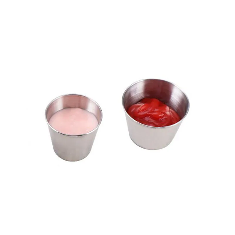 

50pcs Stainless Steel Sauce Cups Potato Chips Tomato Paste Cup Restaurant Salad Sauce Dipping Bowls