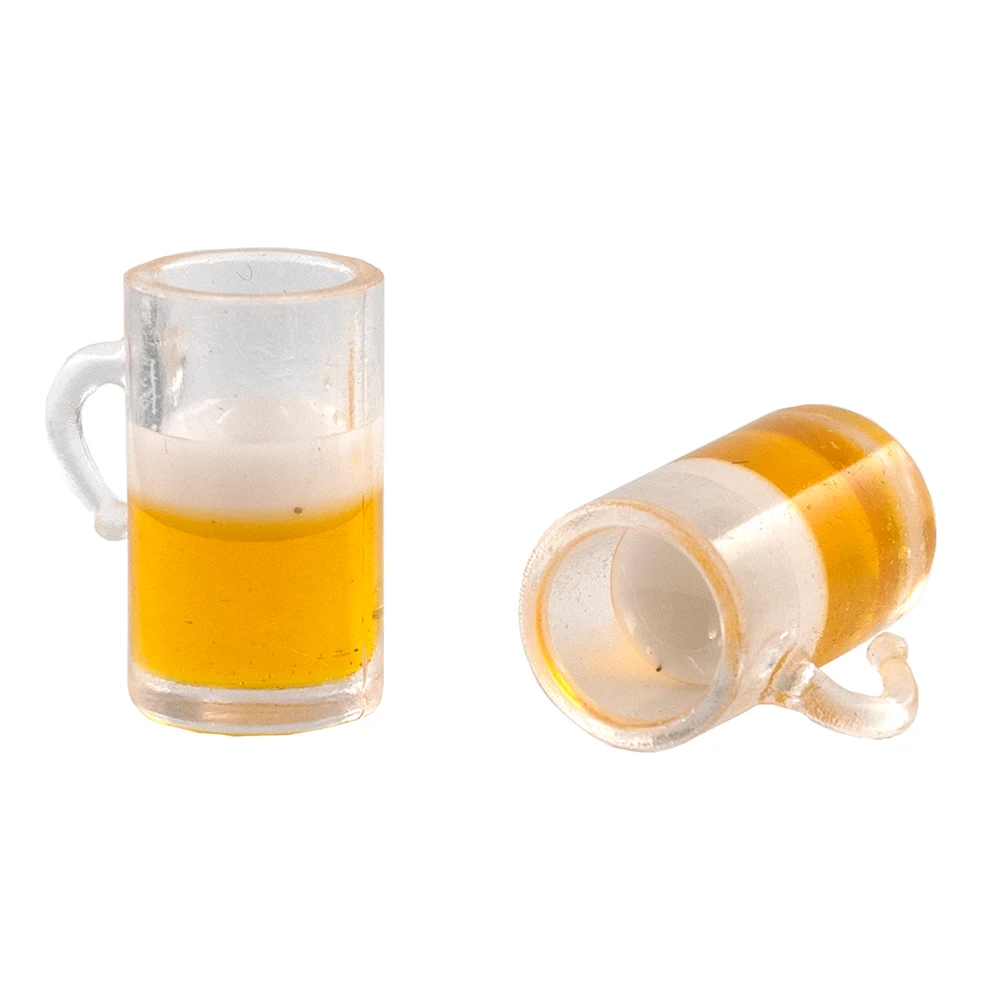 2Pcs 1/12 Dollhouse Miniature Accessories Mini Beer Mug Simulation Drink Model for Doll Home Decoration ob11