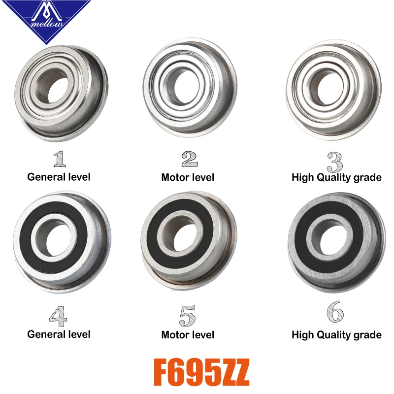 Mellow 10Pcs F695-2RS Bearing 5*13*4 mm Flanged Bushing F695 RS Ball Bearings F695RS For VORON Mobius 2/3 3D Printer