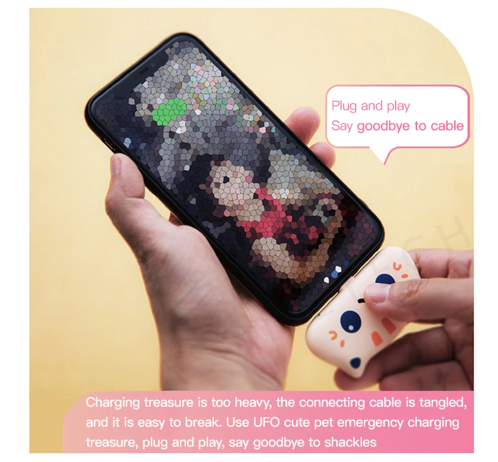 800mAh Mini 2 In 1 Power Bank Cute Cat Portable Powerbank With LED Night Light Small Externall USB-C Phone Charger for iphone