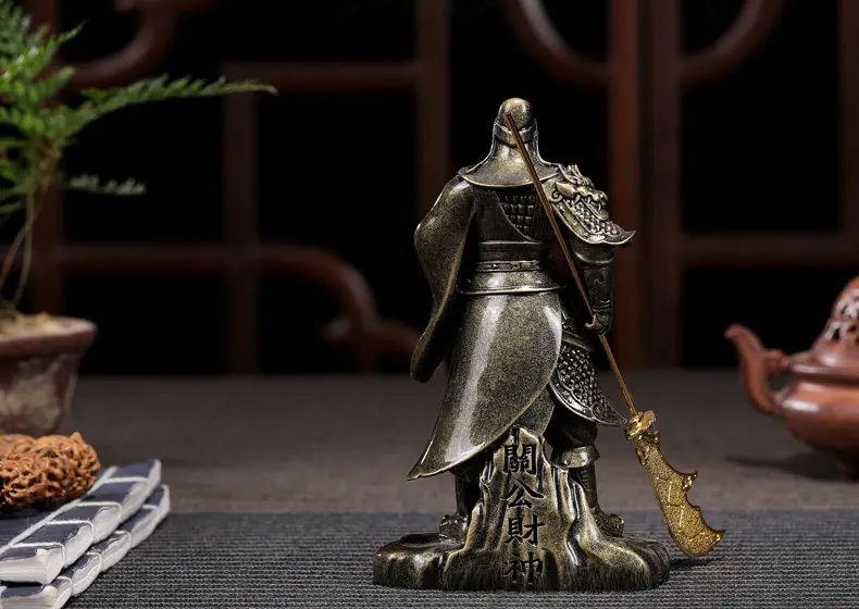 Chinesische Guan Gong Buddha-Statue in Bronzefarbe, Dekorative Kunstharz-Figur, Feng Shui Große Buddha-Skulptur, Heimdekoration – Detail 5