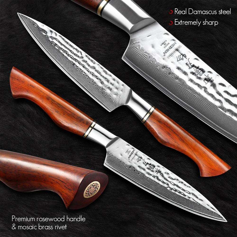 HEZHEN 5 Inches Utility Knife 73 Layer Damascus Power Steel Kitchen Tools Cooking Knives Sharp Kitchen Cooking Tools