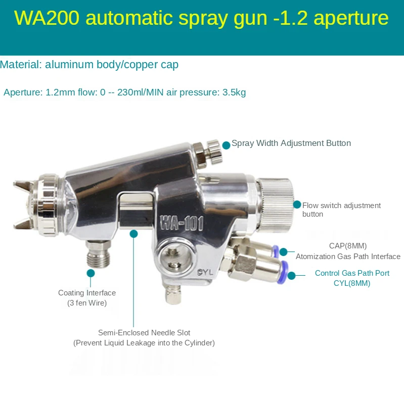 WA- 200 Gun Assembly Line Atomization Piece Automatic Gun 1.2/1.5/2.0/2.5/3.0/4.0 Mm Nozzle Air Spray Gun Nozzle