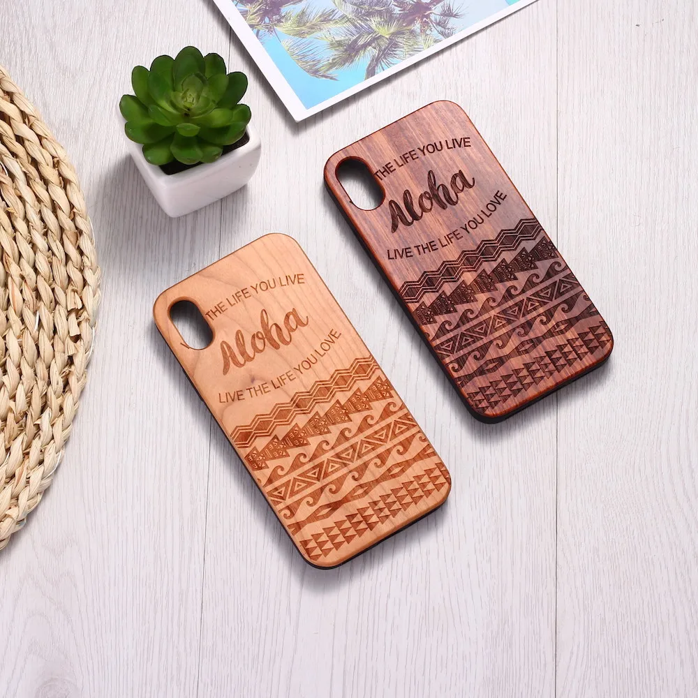 

Summer Hawaii Beach Aloha Engraved Wood Phone Case Coque Funda For iPhone15 14 14Pro 14Plus 13Promax 13 12 11