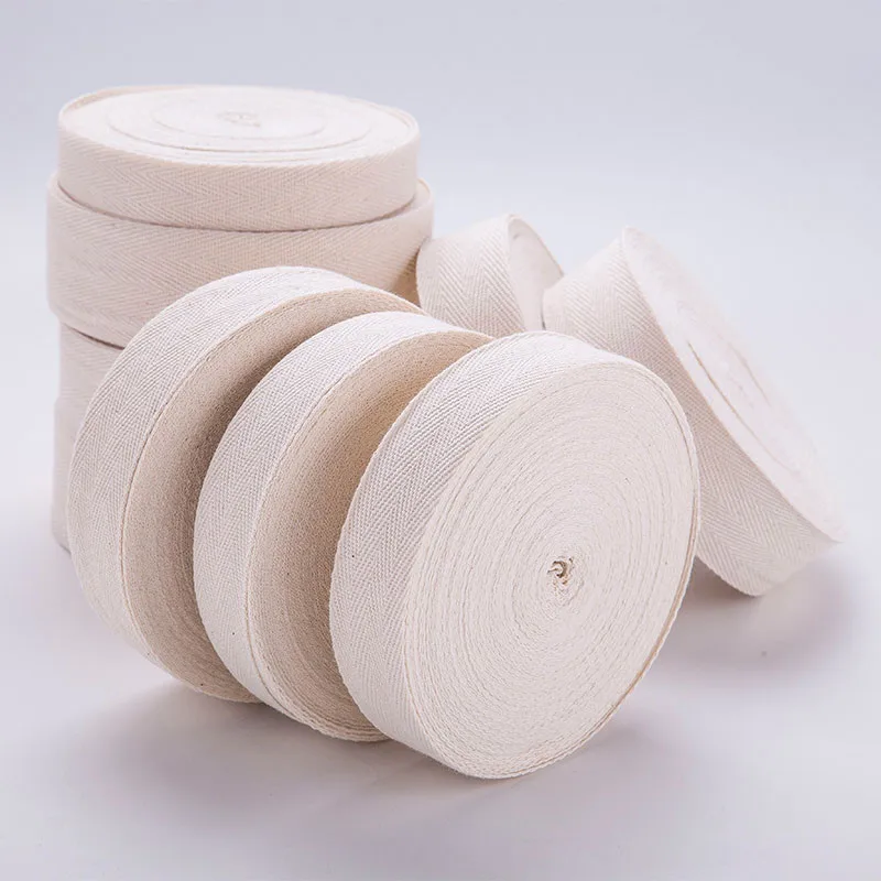 Diy Cloth Accessories 100% Cotton Herringbone Beige Tape Package Cotton Ribbon 10MM 12MM 15MM 20MM 25MM 30MM 40MM 50MM50yards