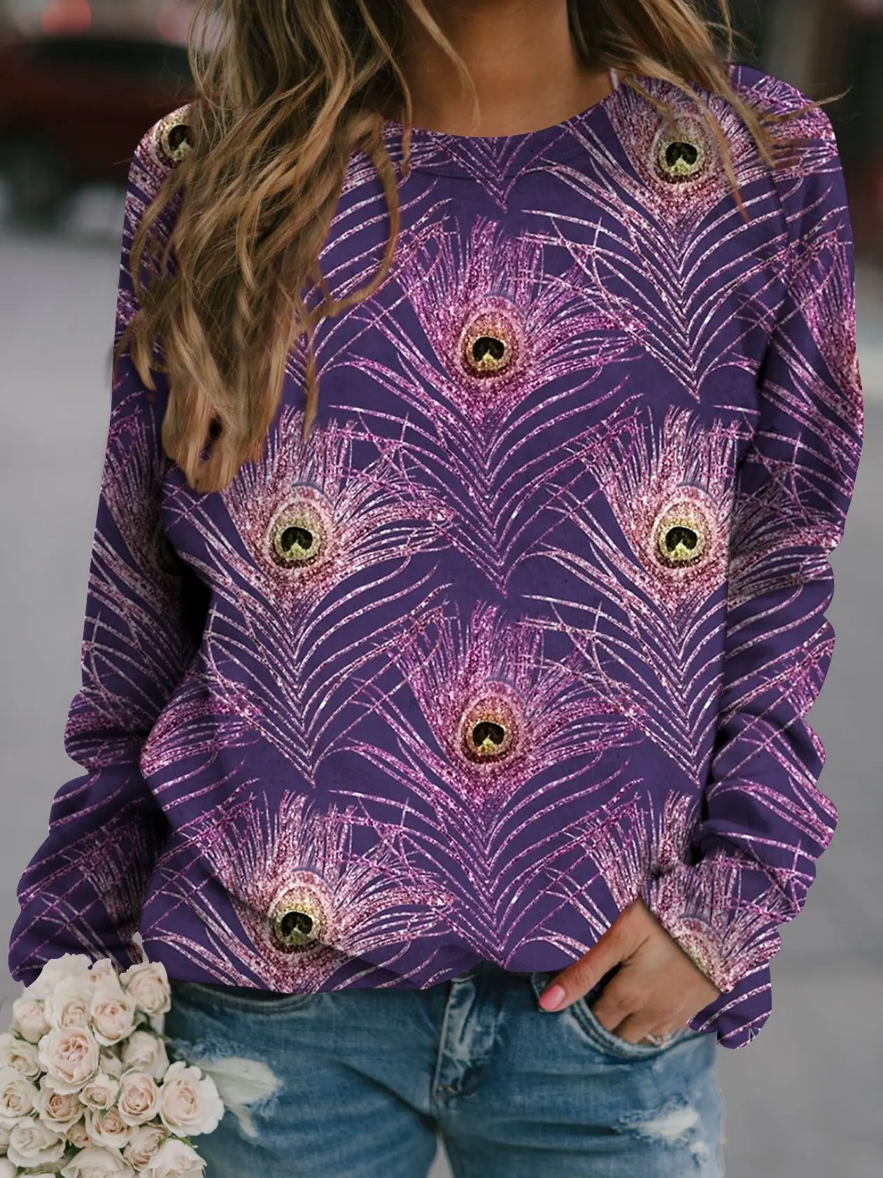 Fashion Peacock Feather Floral 3D Print Hoodies Women Streetwear Sweatshirts Oversized Pullover Tracksuits Girls Gothic Clothing