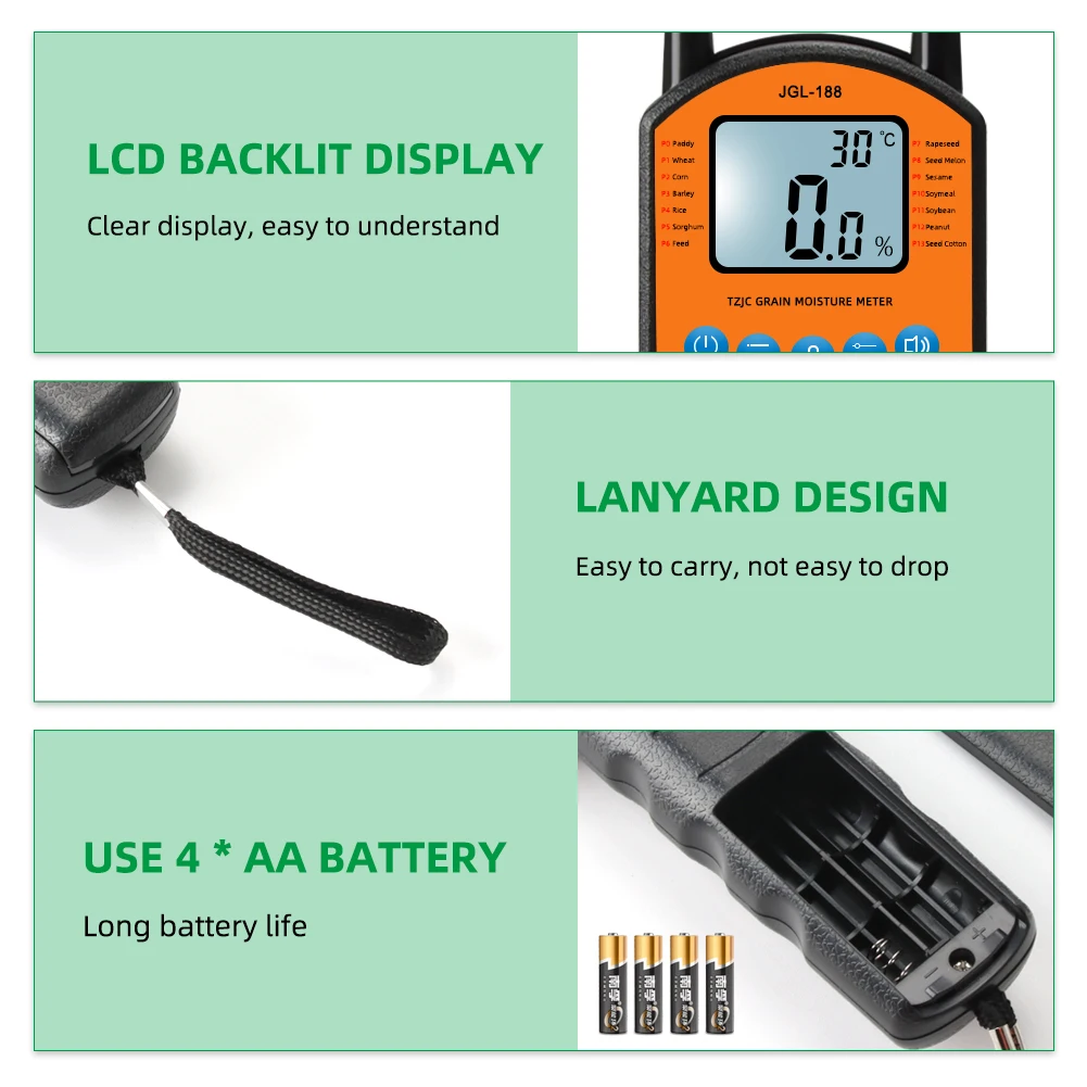 JGL-188 Humidimètre Numérique de Température D'humidité Testeur LCD Capteur De Métal Diffusion Vocale pour le Blé De Maïs Riz Farine De Haricot