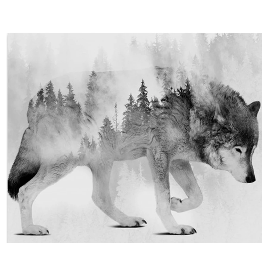 

Forest Snow Wolf Crossing Diamond Embroidery 5d Diamond Painting Needlework Black White Art Picture of Rhinestones WG3317