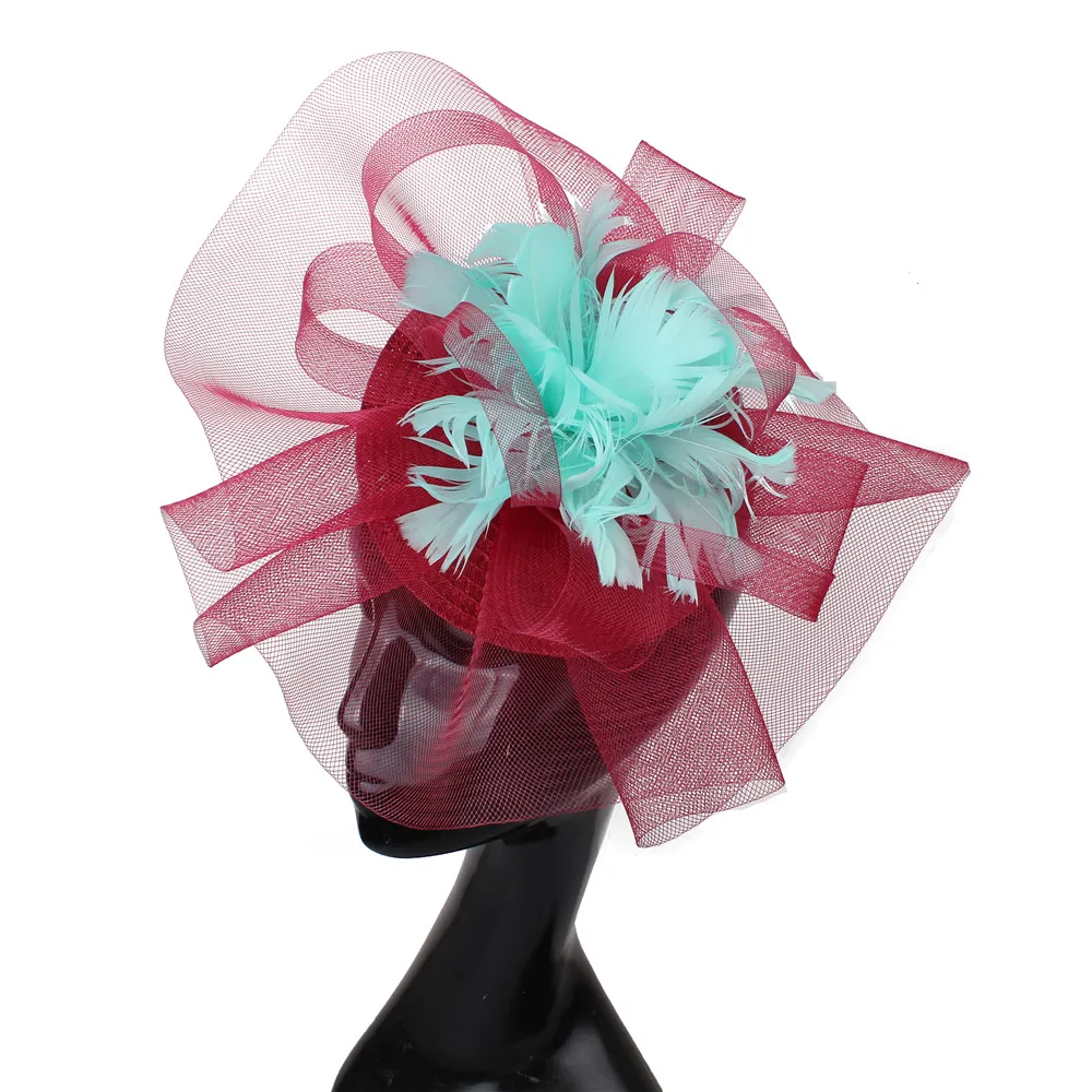 

Women Ladies Tulle Fascinators Party Tea Hats With Hair Clips Bride Headwear With Fancy Feathers Ladies Hair Accessories XMF71