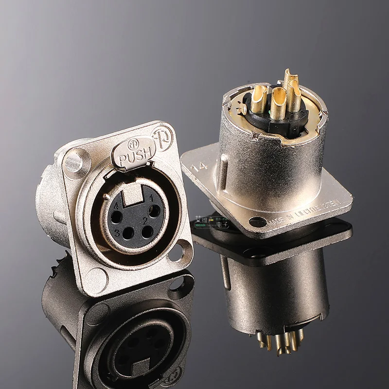 Neutrik XLR Female Metal Chassis Connectors Socket 4 Pole Cannon Gold-plated Duplex Ground Contact Microphone Signal Receptacle