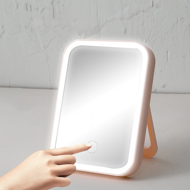 HD Makeup Mirror with Led Light Eye Protection Folding Vanity Light Beauty Mirror USB Charging Adjustable Light Touch Control