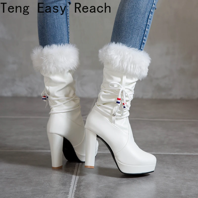 Fashion Female Thick bottom Knee-length boots Sexy Metal decoration round toe thick longboots white black Spring and Autumn New