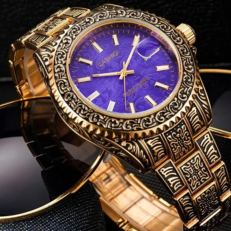 *New style* Sculpture Watch Men Retro Royal Clock Stainless Steel Engrave Quartz Wrist Watches ремешок для часов  free shipping