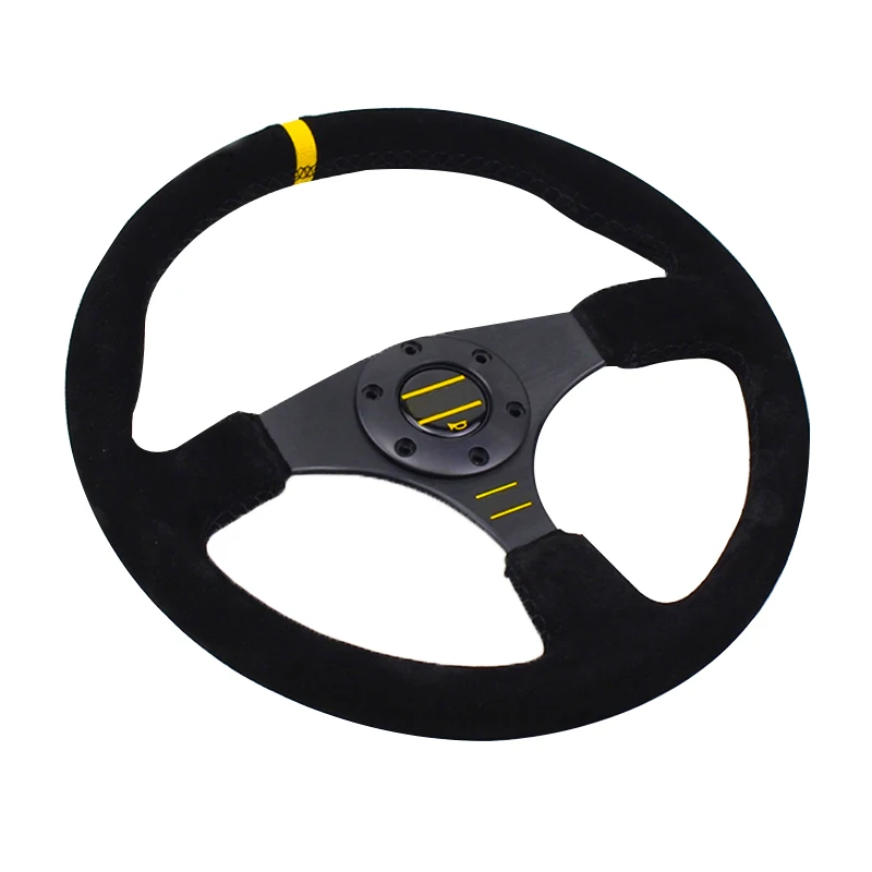 

Universal 350mm Sport Wheel for Game Car Modified Genuine Leather Flat Type 14inch Drift Racing Steering Wheel With Horn Button