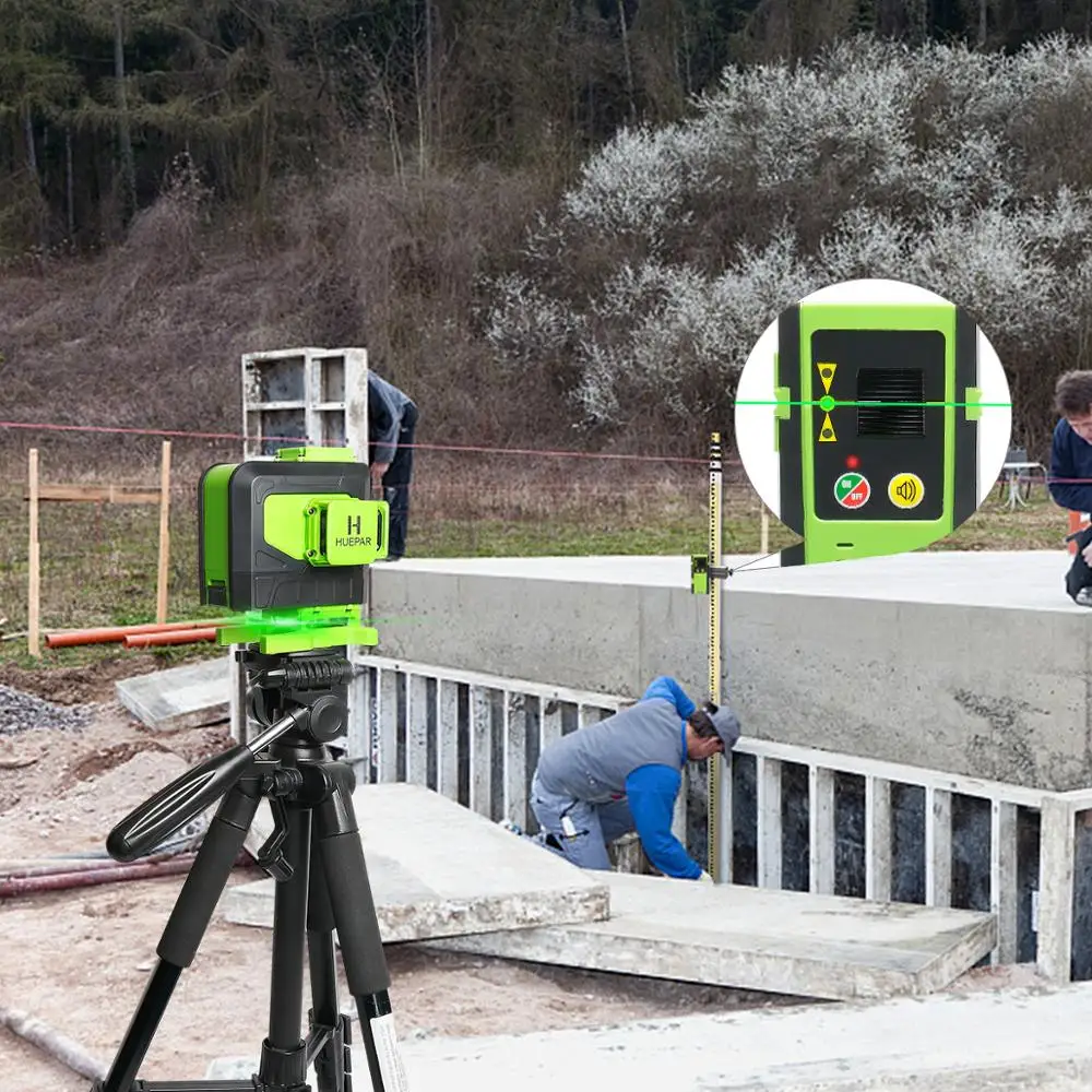 Imagem -05 - Huepar-nível Laser com Controle Remoto 12 Linhas 3d Cross Line Osram Feixe Verde Li-ion Battery Tile Floor Laser Tools Set