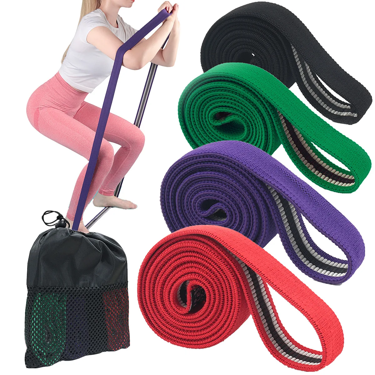 208cm Long Fabric Pull Up Assist Band Heavy Duty Exercise Stretch Yoga Bands Home Gym Fitness Equipment Body Stretching Workout