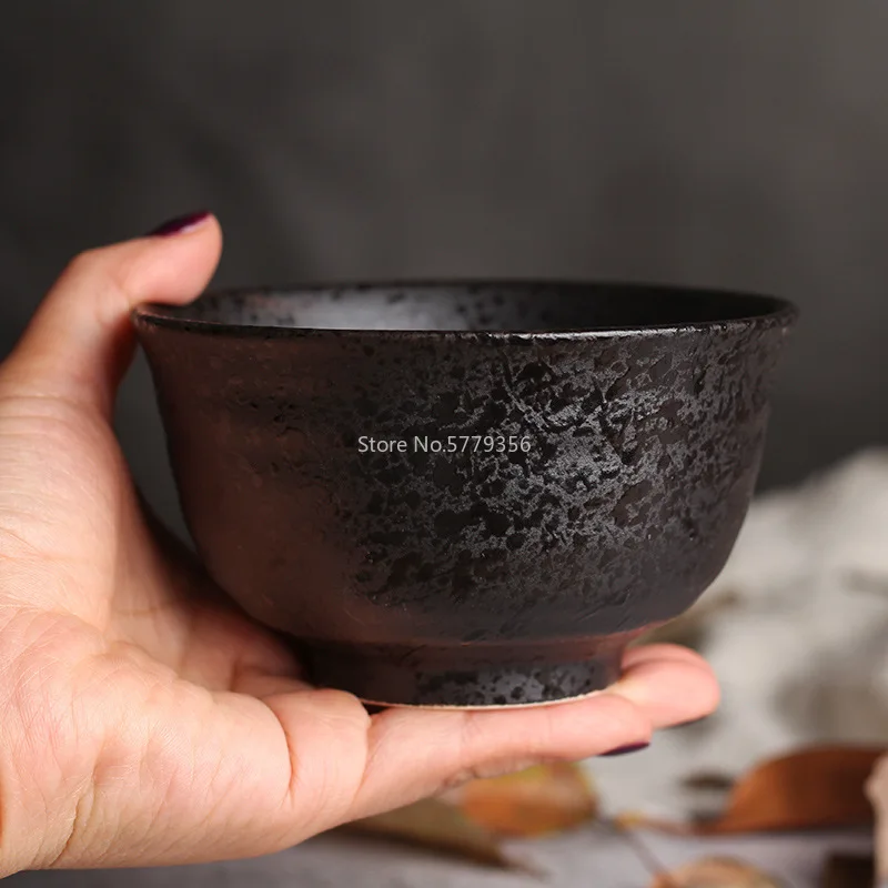 Japanese Rice Bowl Creative Stoneware Tableware Black Retro Bowl Ceramic Rice Bowl Home Hotel Dinner Ceramic Bowl