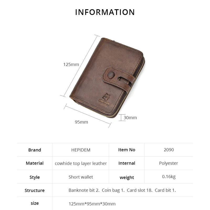 HEPIDEM RFID High Quality Genuine Leather Wallet 2020 New Front Pocket Money Dollar Credit Card Bill Purse for Men 2090