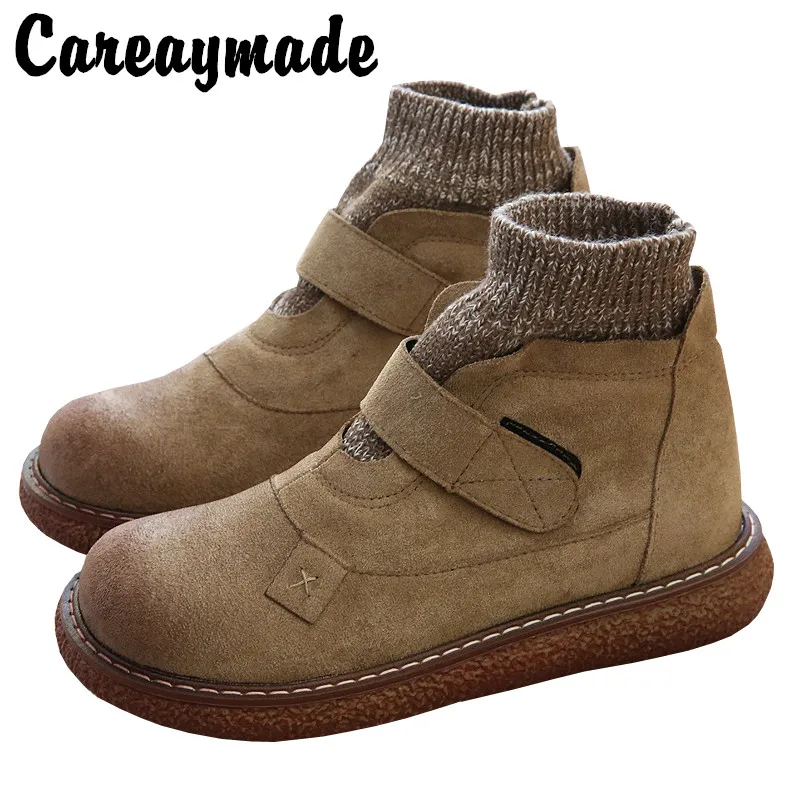 Careaymade-Literature and Art Retro Making Old Wool Round Head Thick Bottom Shoes Comfortable Casual Doll Shoes in Winter