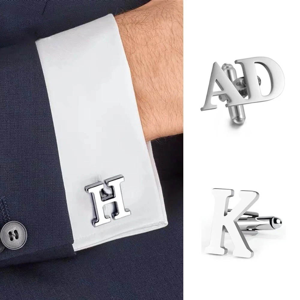 Sipuris Custom Letter Cufflinks Stainless Steel Men's Initials Cuff Buttons Wedding For Men Personalized Name Jewelry Gifts