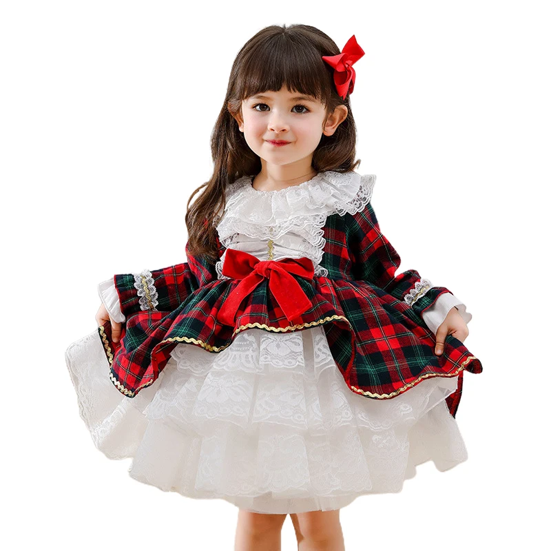 Lolita Girl Dress for Girls Toddler Lace Plaid Dresses Party Birthday Wedding Dress Spanish Court Ball Gown Princess Vestidos