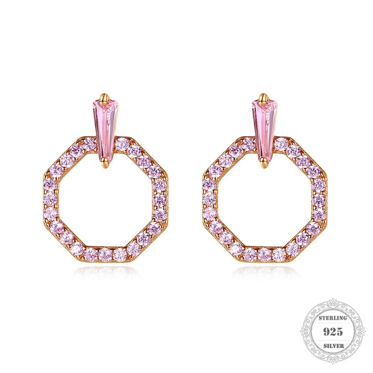 Hexago Pink Zircon Earrings 2020 New Thomas Style Karma ,Good Jewelry For Women, Ts Gift In 925 Sterling Silver