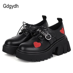 Gdgydh Luxury Brand Female Chunky High Heels Pumps Fashion Buckle Chain Punk Platform Shoes For Women Heart Cute Gothic Shoes