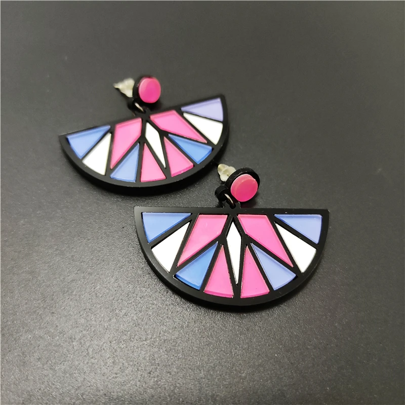 KUGUYS Semicircle Drop Earrings for Women Multicolor Splice Plate Trendy Acrylic Jewelry Accessories