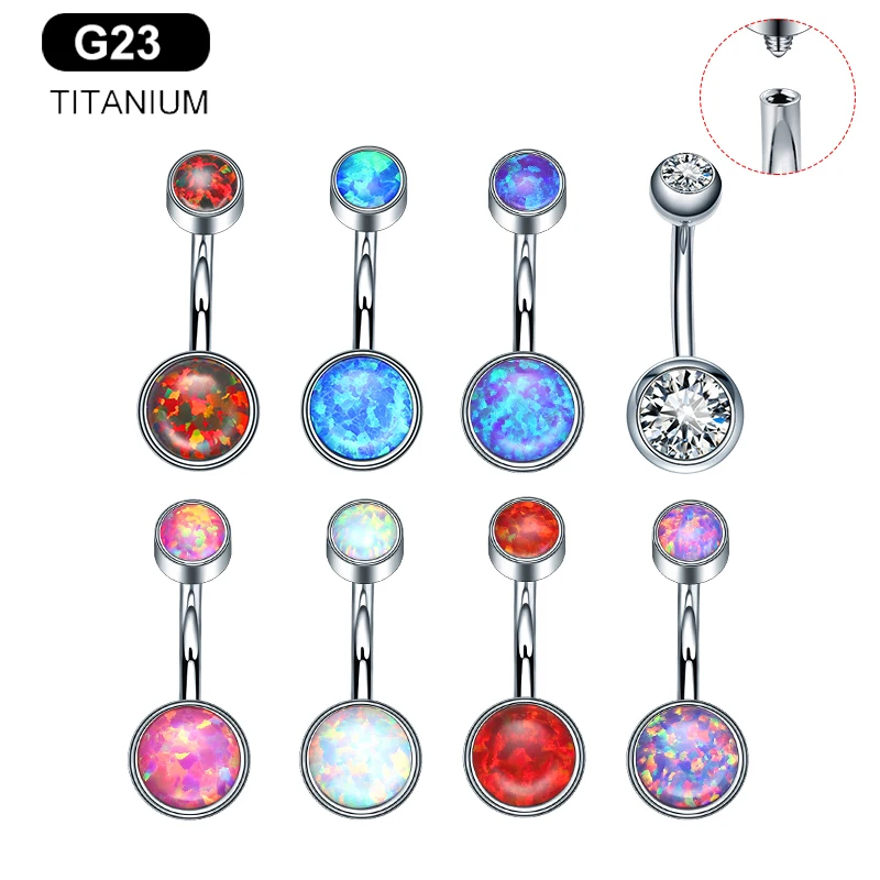 1 PC G23 Titanium Piercing Opal Zircon Belly Button Ring Beach Shiny Crystal Perforation Body Sexy Women Jewelry 14G