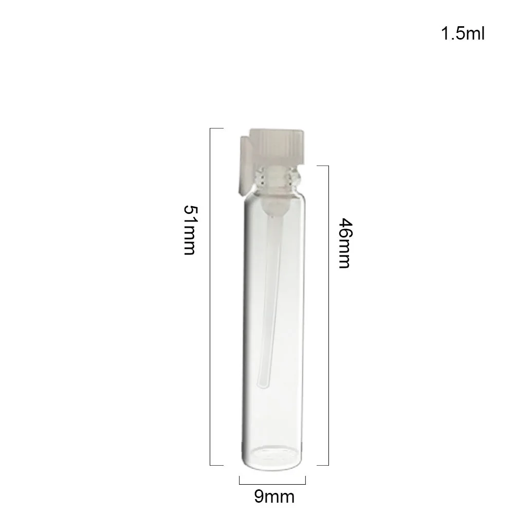 투명 블랙 마개가 있는 유리 향수병, 500x1ML, 1.5ML, 2ML, 3ML, 향수 샘플 바이알, 시험용 향수병