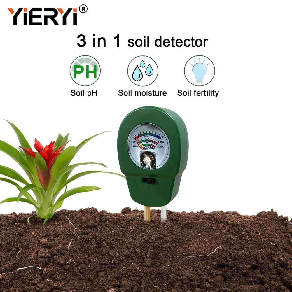 Yieryi Portable 3 in 1 Soil Detector Double Needle Digital Soil Ph Hygrometer Fertility Tester for Gardening, Tree Planting, Agr