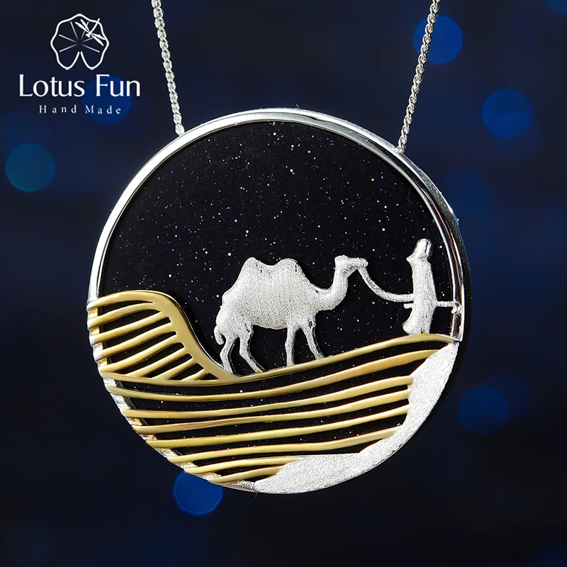 

Lotus Fun Starry Desert Nights 18K Gold Pendant without Necklace Real 925 Sterling Silver Handmade Fine Jewelry for Women Gift