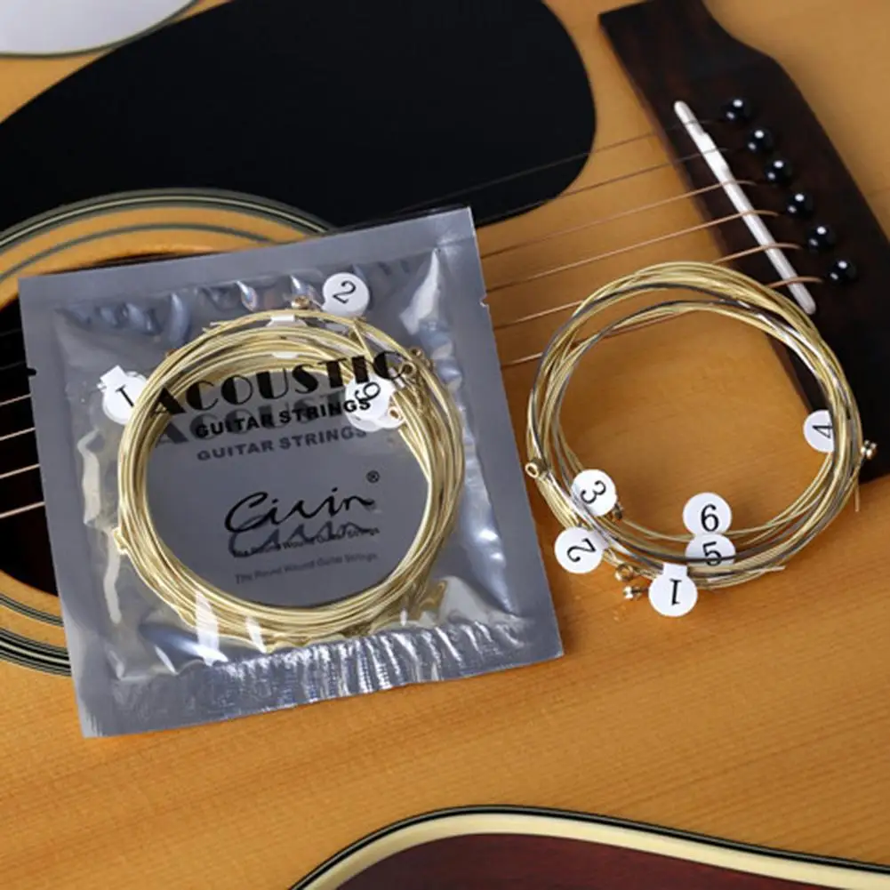 6pcs/set Universal Acoustic Guitar String Brass Hexagonal Steel Core Strings For Musical Instruments