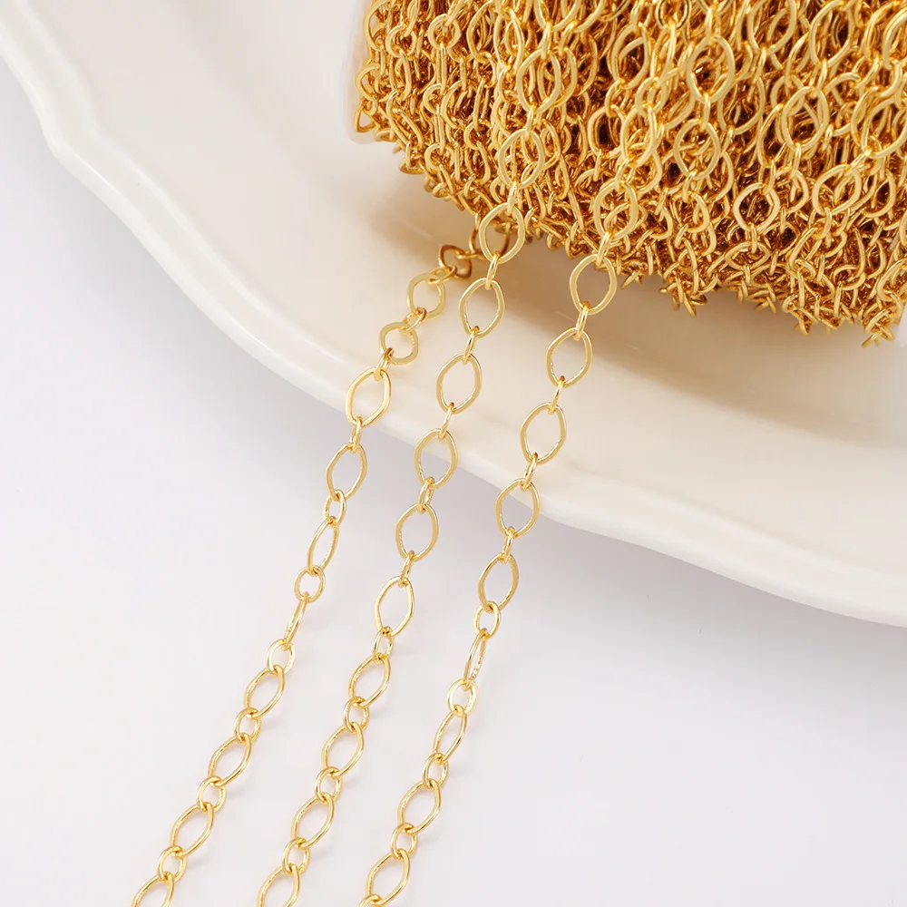 

1Meter Brass 18K Gold Plated Cable Chain Flat Long and Short Oval Chain for DIY Jewelry Necklaces Bracelets Making Findings