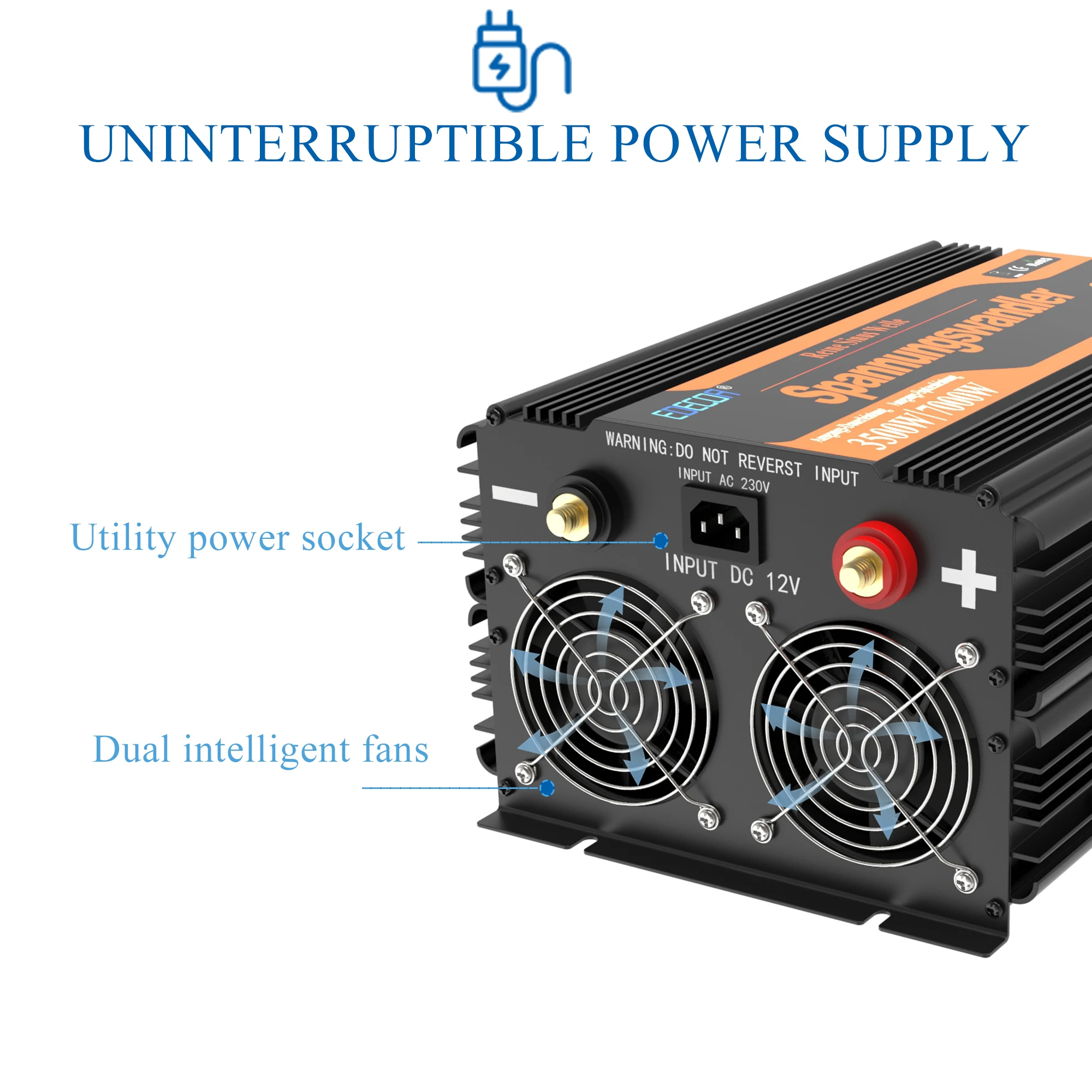 EDECOA UPS Inverter 3500w to 7000w Charger DC 12V AC 220V 230V Off Grid Power Converter 3500w Pure Sine Wave Inverter