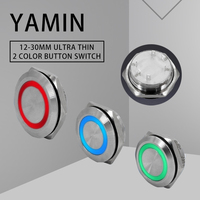 12/16/19/22/25/30mm Ultrathin Bi Tri-color Light Metal Push Button Switch Momentary/Reset Waterproof Lamp Indicator DIY Doorbell