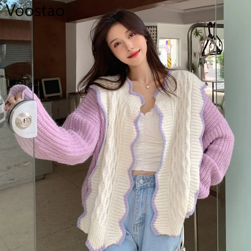 

Korean Sweet Loose Knitted Cardigan Spring Autumn Japanese Gentle Long Sleeve Sweater Winter Female Chic Knitwear Coats Tops