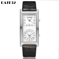 Doppel zifferblatt Unisex Uhr Echt leder Band Paar Quarz Armbanduhr einfache minimalist ische Männer Frauen männlich weiblich schwarz weiß Uhr