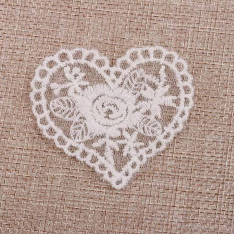 New 10Pcs Beautiful White Venice Lace Applique heart Sewing Trims Diy Wedding Handmade Craft Garment Accessories