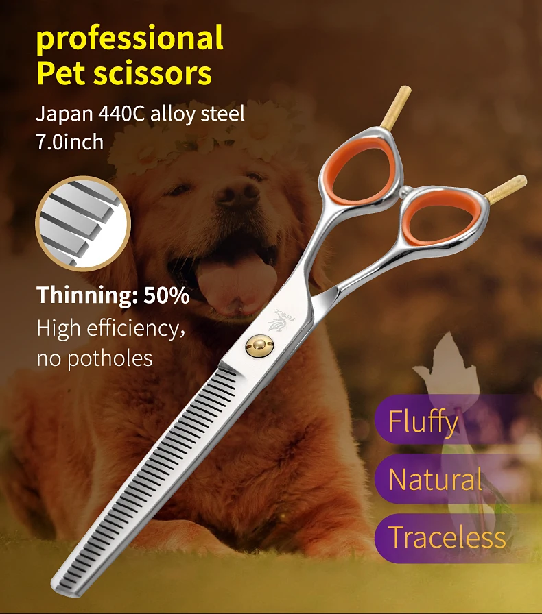 Fenice Professionelle 7,0-Zoll-Pflegeschere für Haustiere, flauschige, spurlose Hunde-Effilierschere, Schere, Ausdünnungsrate 50 % – Detail 1