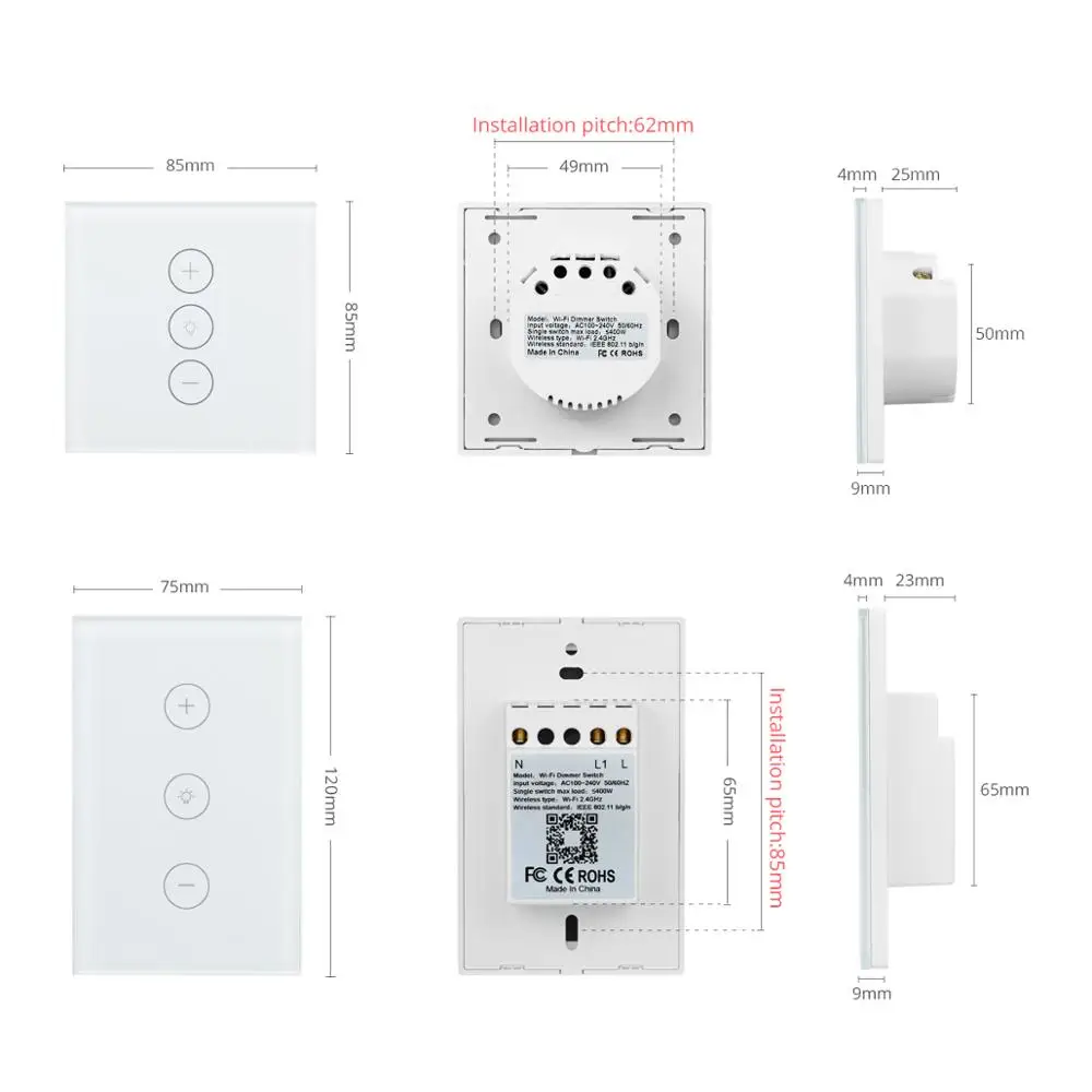 Tuya Smart Life LED Dimmer Switch WiFi Smart Light Touch Switch Dimming Compatible Alexa Google Home Dimmable 110V 220V US EU