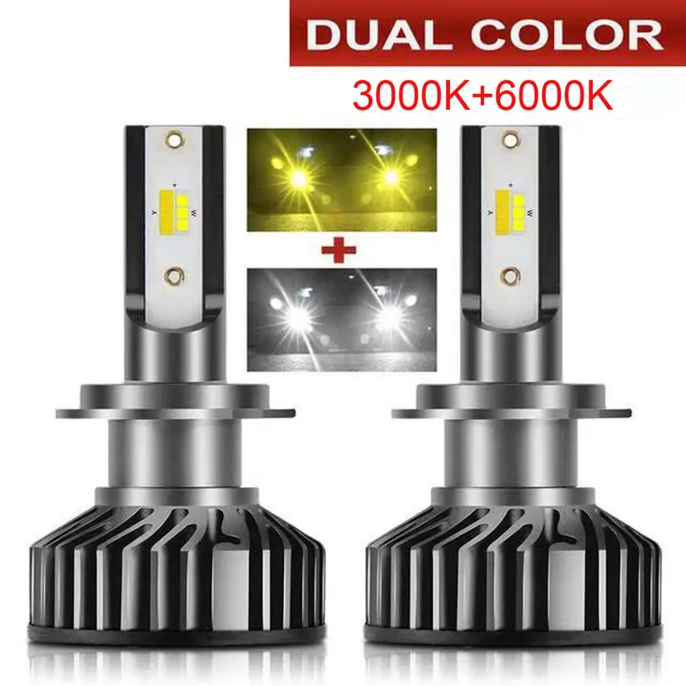 2 pçs cor dupla auto led h3 hb4 h27 881 farol nevoeiro lâmpada h7 h4 h1 h11 880 lâmpada do farol do carro 3000k 8000k 6000k em uma luzes