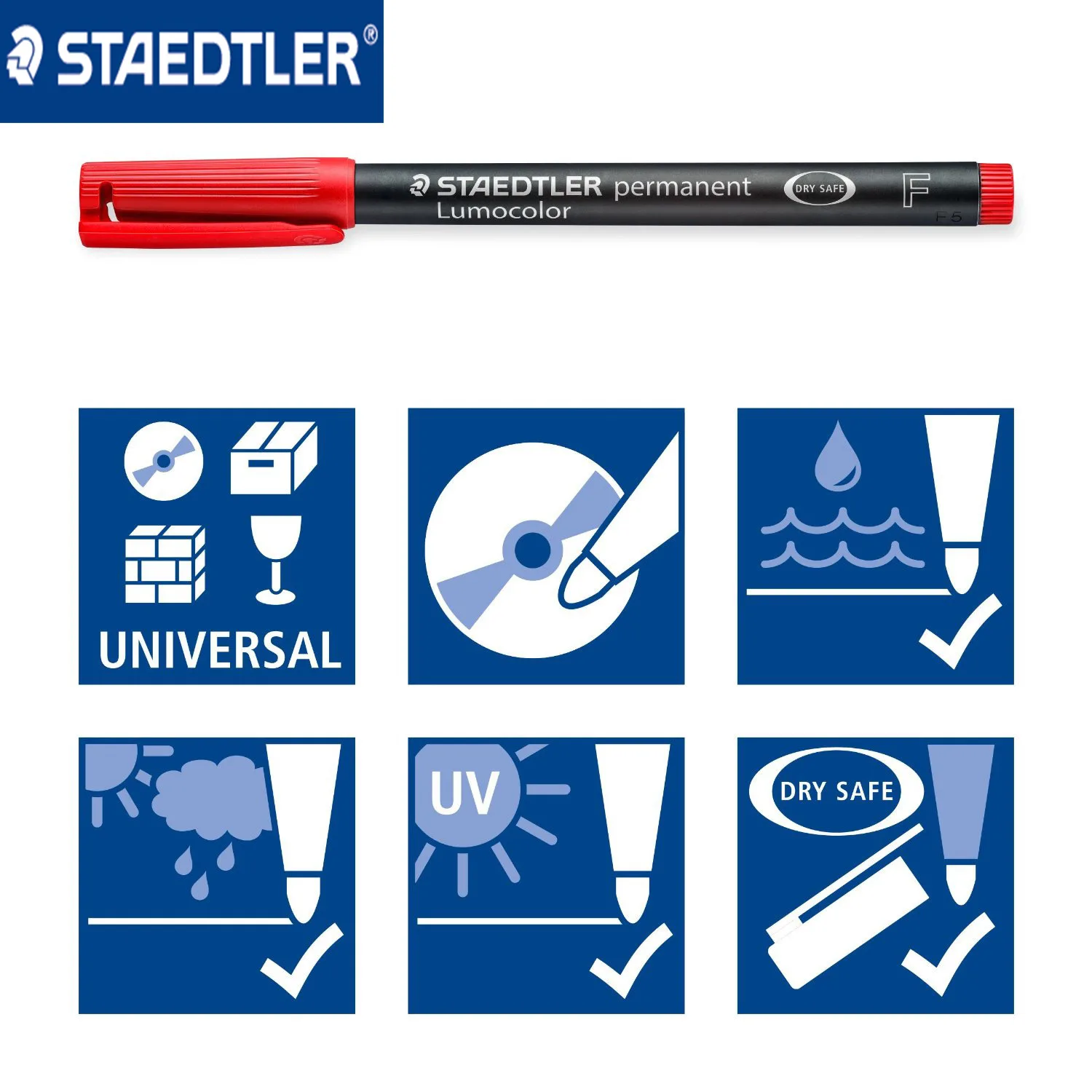 Staedtler 3runner WP4-Stylo marqueur en continu Lumocolor, pointe fine 0.6mm, universel, peinture, écriture pour CD, papier, bois, polyvalent